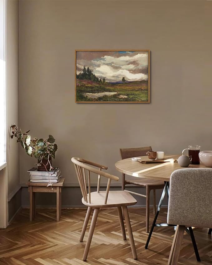KISSFOX Vintage Landscape Canvas Wall Art Farmhouse Hills Pond Clouds Framed Wall Art Natural Countryside Paintings Artwork Rustic Art Prints For Bedroom Bathroom Living Room