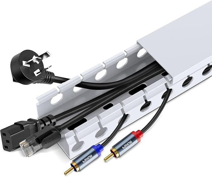 Updated White Cable Raceway Kit, 155(10x15.5) inch Open Slot Wire Covers for Cords, Cable Management System to Hide Under Desk/TV/Computer/Net/Power Cords(Pack 10)