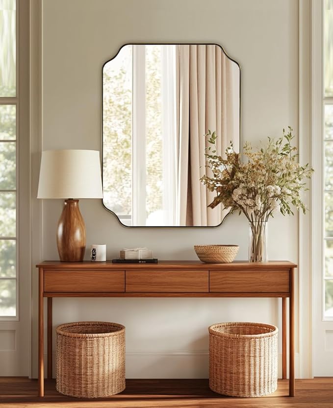 ANDY STAR Brushed Gold Mirror, 24"x32" Bathroom Vanity Mirror, Unique Rectangular Bathroom Mirror with Stainless Steel Metal Framed, Wall Mounted Decorative Mirror (Horizontal/Vertical)