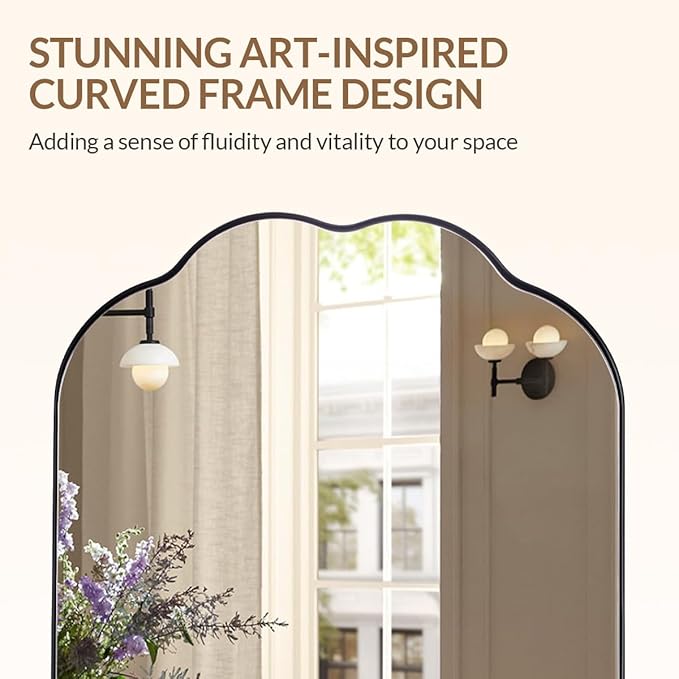 ANDY STAR Scalloped Bathroom Mirror, 24x36 Inch Matte Black Vanity Mirror in Stainless Steel Metal Frame, Unique Oval Mirror with Modern Curved Edge Design, Ideal for Bathroom, Bedroom, Entryway