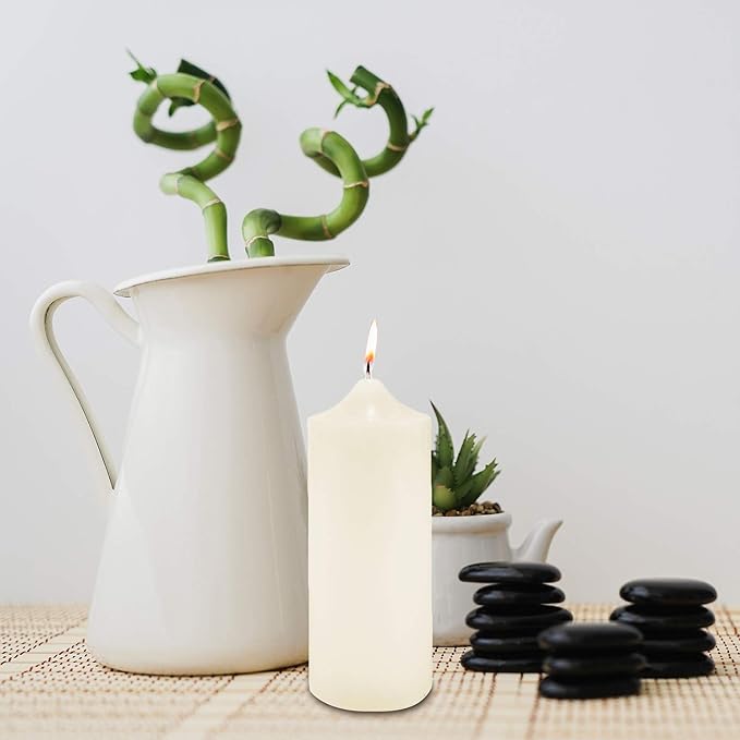 Super Z Outlet Unscented Pillar Candles for Weddings, Home Decoration, Relaxation, Spa, Smokeless Cotton Wick (1, Ivory, 3"x9")