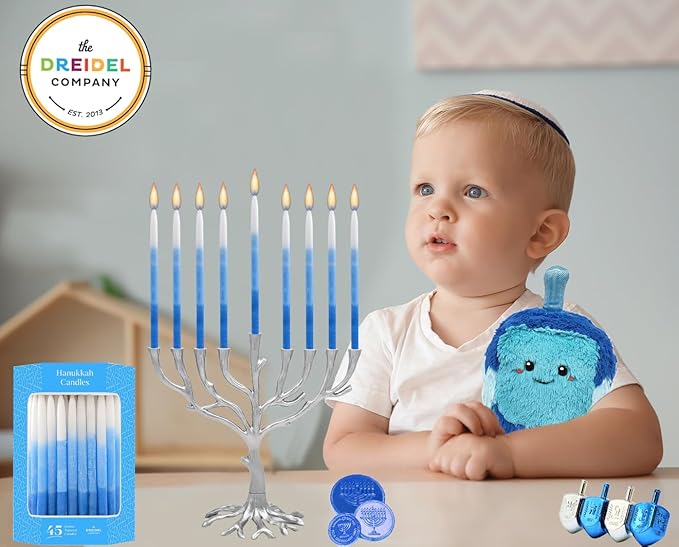 The Dreidel Company Dripless Deluxe Tapered Pastel, Blue and White Decorations, Hanukkah Menorah Candles for All 8 Nights of Chanukah (Pack of 2)