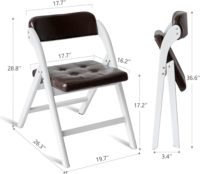 Padded Folding Chairs with Cushion, Stackable Wooden Foldable Chair Set of 2, Padded Folding Chairs with Cushion for Guests Kitchen, Office, Wedding, Picnic, Party Chair (White Brown)