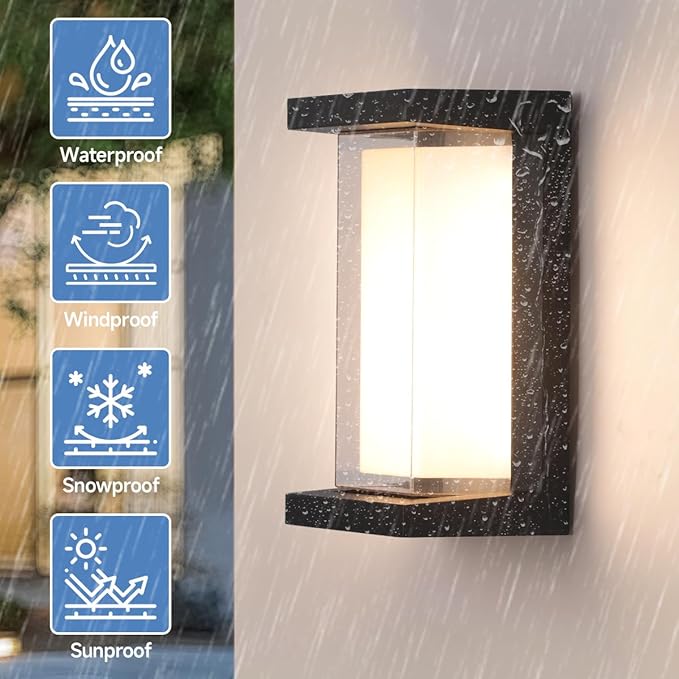 Modern Outdoor Wall Lights,24W Exterior Wall Lanterns,15%-100% Dimmable,3CCT 3000K/4000K/6500K,2160LM Aluminum Outdoor Wall Light Fixtures,10.23 Inch Matte Black Indoor Wall Sconces Art Lights 4 Pack