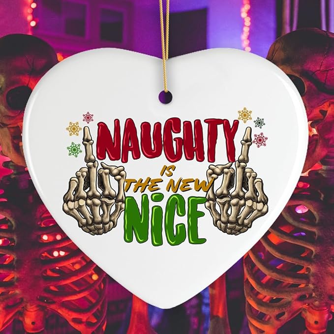 Naughty is The New Nice Hardcore Merry Christmas Ornament, Skeleton Hands with Middle Fingers
