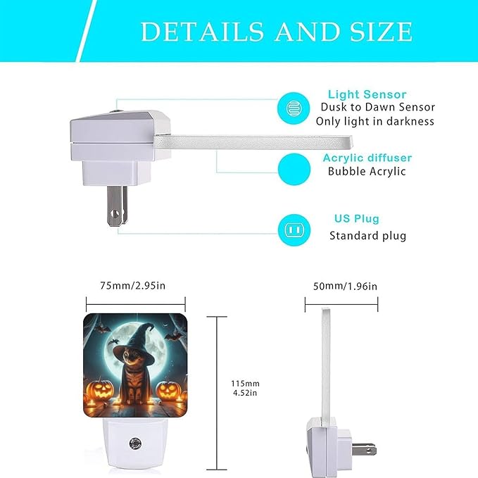 2 Pack Halloween Night Light Plug-in LED Nightlights Auto Sensor Night Lamp Dusk-to-Dawn Lamp Home Decor for Children,Elderly People Bedroom