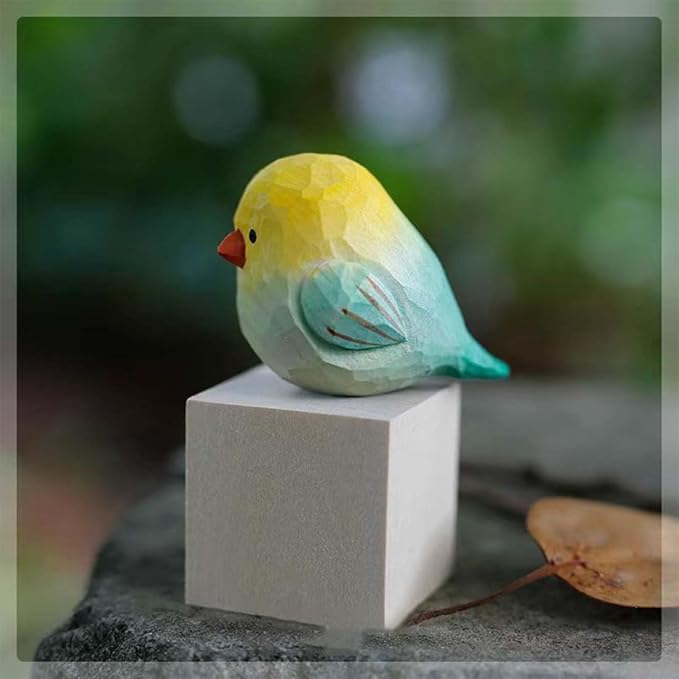 Bird Figurines Small Bird Figurines Home Decor Hand Carved Painted Wooden Statues for Home Decor, Gift for Bird Lovers,Housewarming, Birthday, Christmas (Yellow)