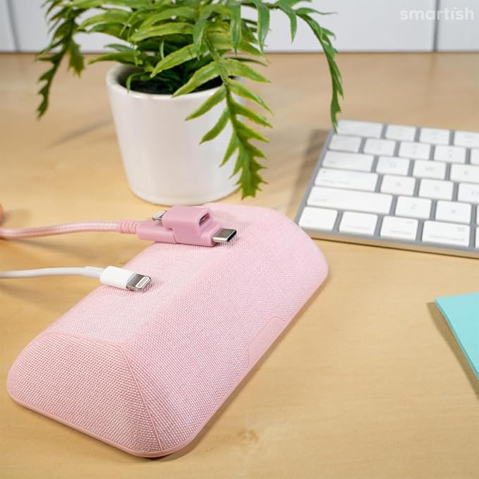 Smartish® Magnetic Cord Holder - Bigger Cable Wrangler Organizer with Magnet Clips for Charger Management on Desktop, Nightstand, or Side Table - Holds 6+ Cables - Snow Day White