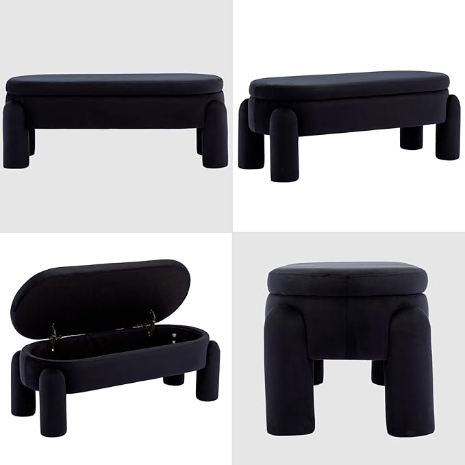 DUOMAY Storage Ottoman Bench, Velvet Upholstered Fabric Storage Bench End of Bed Stool for Bedroom Living Room Entryway, 44.75" Width, Black