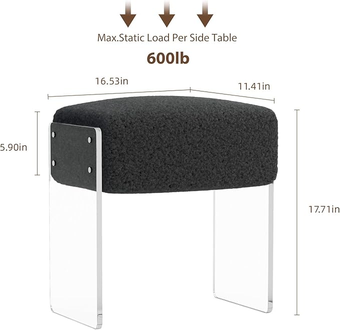 Vanity Stool Chair and Foot Rest -Modern Vanity Stool and Footstool with Wool and Acrylic Leg for Makeup Room, Living Room , Bedroom, Boucle Ottomans for Birthday, Christmas, Halloween, Easter Gifts
