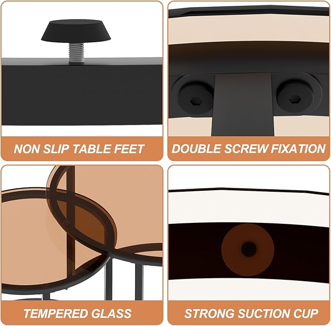 aboxoo Nesting Coffee Table Set of 2, Small Round Glass Nesting Tables for Living Room Bedroom, Accent Tea Table with Metal Frame Modern Industrial Simple