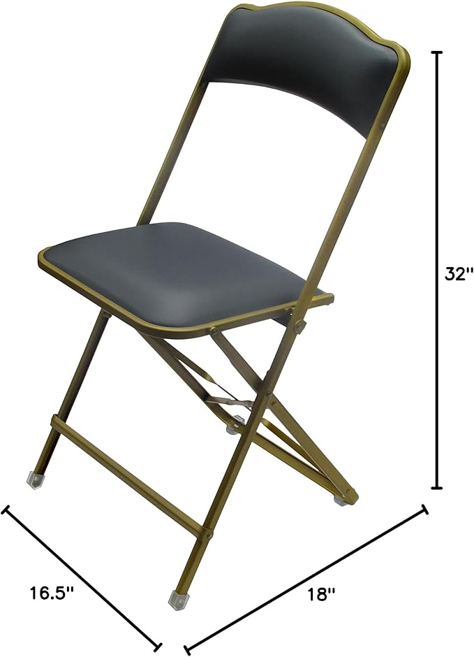 Folding Chairs with Padded Seats 4 Pack - Foldable Chair with Heavy-Duty Steel Frame, Elegant Party Bridge Chairs, Metal Folding Chair for Outside, Home, Office, Indoor & Outdoor Events - Gold/Navy