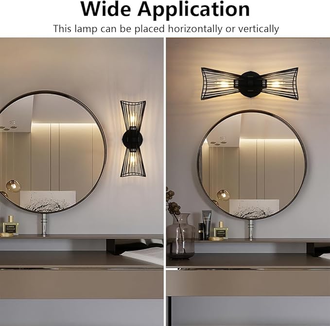 Black 2-Light Vanity Wall Sconce Farmhouse Light Fixtures Over Mirror,Modern Up and Down Sconces Wall Light Hardwired Wall Lamp for Hallway Bedroom Kitchen Bathroom