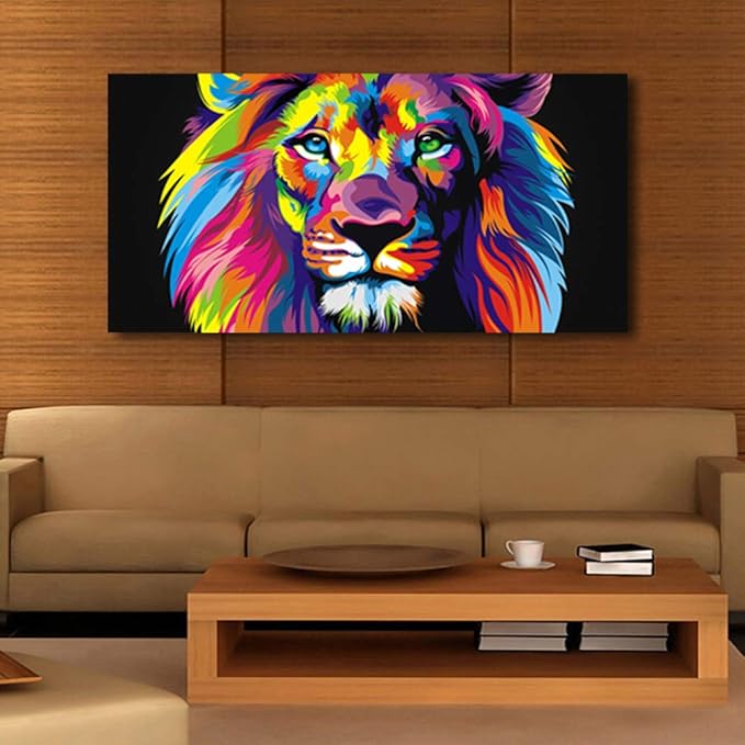 Animal Lion Pictures Wall Decor Art For Bedroom,Colorful Lion Canvas Wall Art Paintings for Living Room,Artwork Stretched and Ready to Hang,Size 20x40inches.