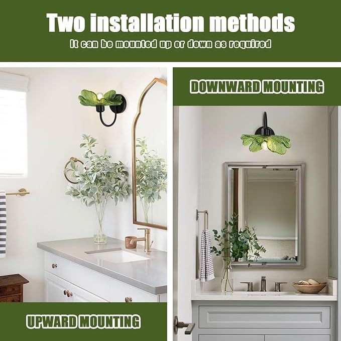Matte Black Vanity Light Bathroom Wall Sconce 1-Light Vintage Wall Sconce Lights Wall lamp with Green Glass Shade Bathroom Vanity Light Over Mirror for Bedroom Hallway Living Room