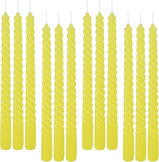 12 Pack 10 inch Yellow Spiral Taper Candles - Dripless, Smokeless, Unscented - 7 Hours Long Burning - Spiral Tall Candlesticks - Perfect for Home Decor, Weddings,Halloween, and Special Occasions.