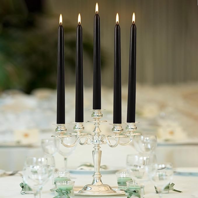 24-Pack Black Dripless Taper Candles -10 inch Tall- Cotton Wick, 7.5 Hour Clean Burning,Smokeless,Suitable for Home Decoration, Weddings, Religious Ceremonies, Holidays, Parties and Halloween.