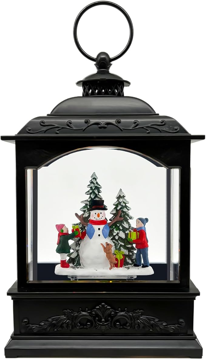 Christmas Snow Globes Lantern with Music & Timer - USB/Battery Operated LED Glittering Globe Lantern, Snow Globe Decoration for Home Holiday Decor (Snowman)
