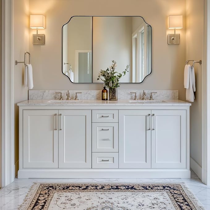 ANDY STAR Chrome Bathroom Mirror, 30x40 Inch Polished Chrome Rectangle Mirror, Scalloped Mirror for Bathroom, Anti-Rust Stainless Steel Metal Frame 1’’, Unique Shape Ideal for Home Remodel