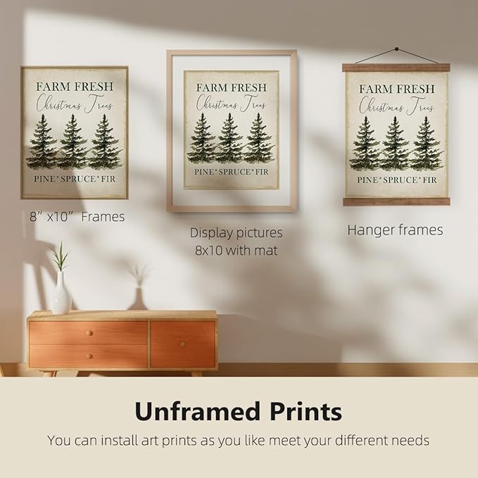 ETVISO Vintage Christmas Wall Decor Prints, Retro Christmas Tree Pictures Wall Art Decorations for Living Room Bedroom Kitchen Bathroom Office, Winter Holidays Gift Poster Set of 4 (8x10 Unframed)