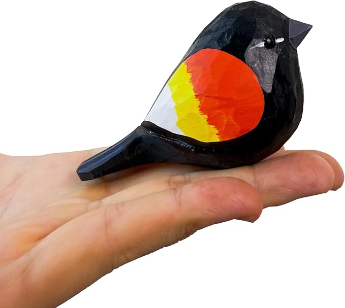 Wooden Bird Figurines Funny Desk Accessories Hand Carved Wood Decorative Small Birds Animal Miniature Statues Ornament for Home Room Decor (Sunset)