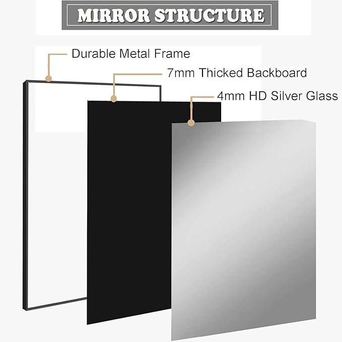 Bathroom Mirror 28x36 Inch, Black Frame Mirror 28"x36", Rectangle Wall Mounted Mirror, Metal Framed Vanity Mirror for Wall 28 by 36, Modern Mirror Hangs Horizontal Or Vertical