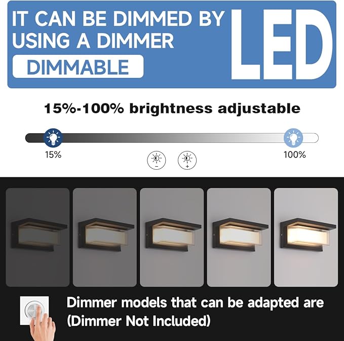 Dimmable Indoor Wall Light Fixtures,Outdoor Modern Wall Sconce Lights,3 Color 3000K/4000K/6500K Adjustable,24W Exterior Wall Lighting,Waterproof Outdoor Porch Light,2160LM Art Wall Light 2 Pack