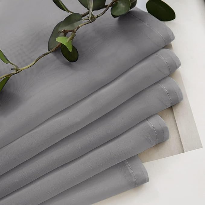 MIULEE 2 Panels Kitchen Tiers Half Window Sheer Curtains Rod Pocket Voile Drapes for Kitchen Bathroom Small Windows 29 by 24 Inch Charcoal Grey