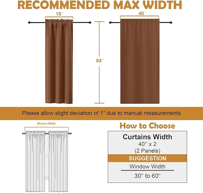 Aiyufeng Sun Baked Blackout Curtains for Bedroom 84 Inch Length 2 Panels Set, Solid Thermal Insulated Privacy Living Room Window Treatment Curtains Blackout Drapes, W40 x L84 Inch, Sun Baked