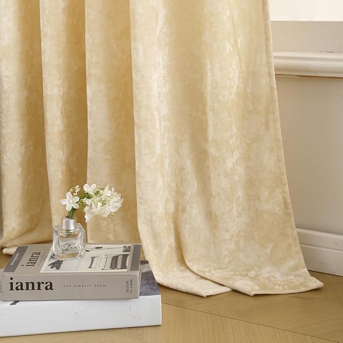 Velvet Blackout Curtains Soft Luxury 2 Panels Curtains for Bedroom Nursery Patio Doors Rod Pocket Back Tab Drapes Curtains for Living Room,52 by 108 Inch, Beige
