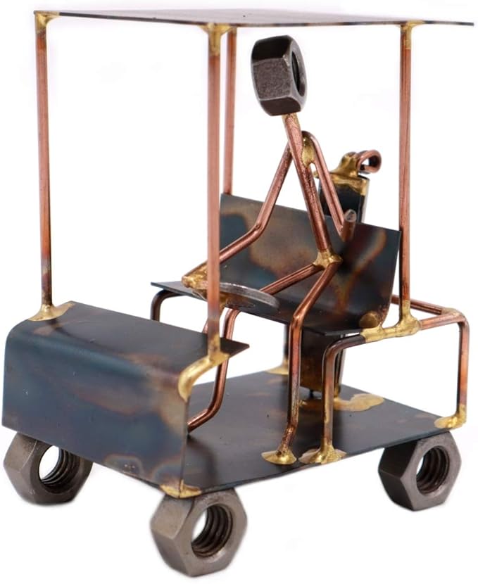 Golf Cart with Man Collectible Handmade Metal Art Figurine, Desk Accessories, Trophy, Boss Gift, Office Décor, Business Professional, Golfing