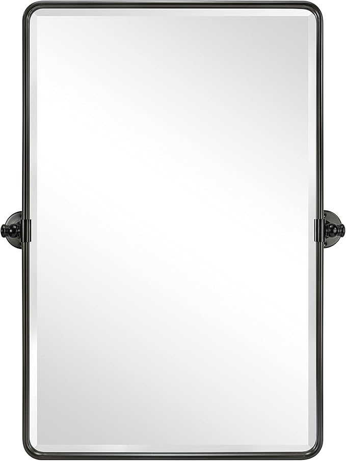 Farmhouse Pivot Rectangle Bathroom Mirror Oil Rubbed Bronze Metal Framed Tilting Beveled Vanity Mirrors for Wall, Overall 23.91 x 30 inches (Mirrror 20 x 30 inches)