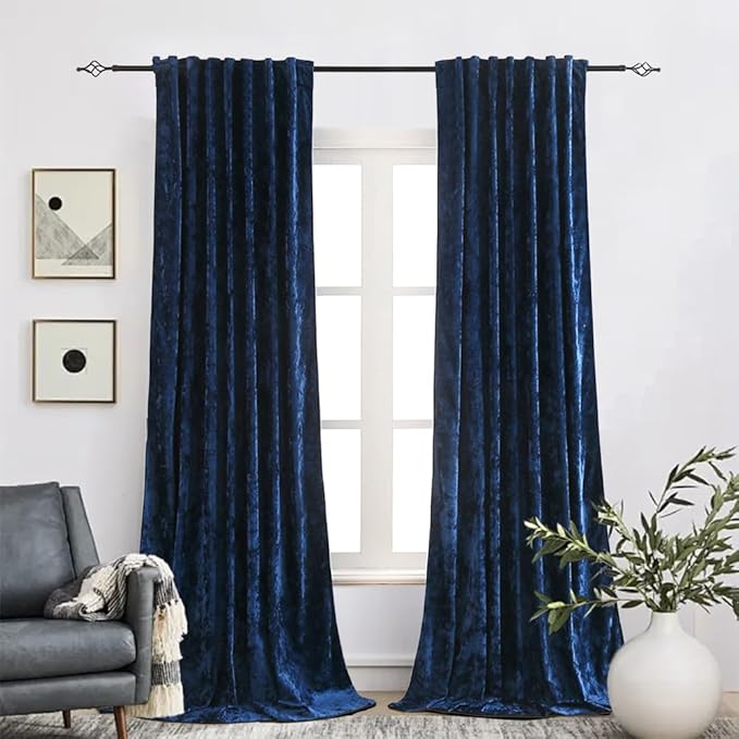 Blackout Curtains 2 Panels Soft Luxury Velvet Curtains for Bedroom Nursery Patio Doors Rod Pocket Back Tab Drapes Curtains for Living Room,52 by 84Inch, Navy Blue