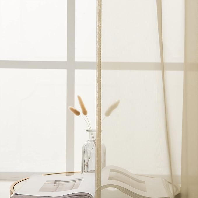 MIULEE Beige Window Sheer Curtains for Bedroom Living Room Solid Elegant Net Drapes 2 Panels Width 38 x Length 45 Inches