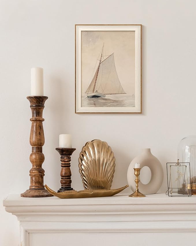 InSimSea Framed Canvas Wall Art of Large Coastal Sailboat - Classical Art for Living Room and Bedroom, White Sailboat Sea Painting, Home Decor Artwork 12x16In