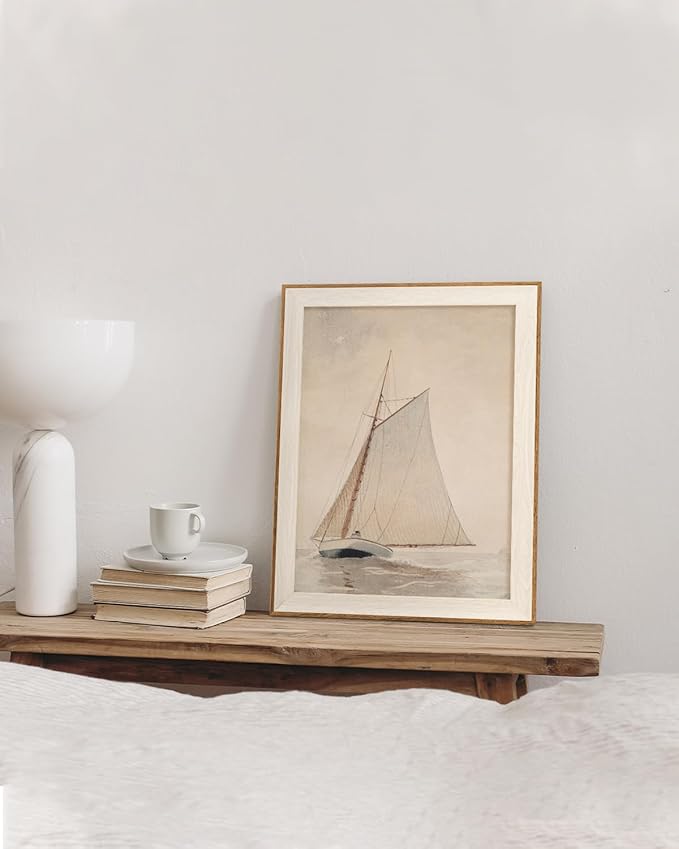 InSimSea Framed Canvas Wall Art of Large Coastal Sailboat - Classical Art for Living Room and Bedroom, White Sailboat Sea Painting, Home Decor Artwork 12x16In