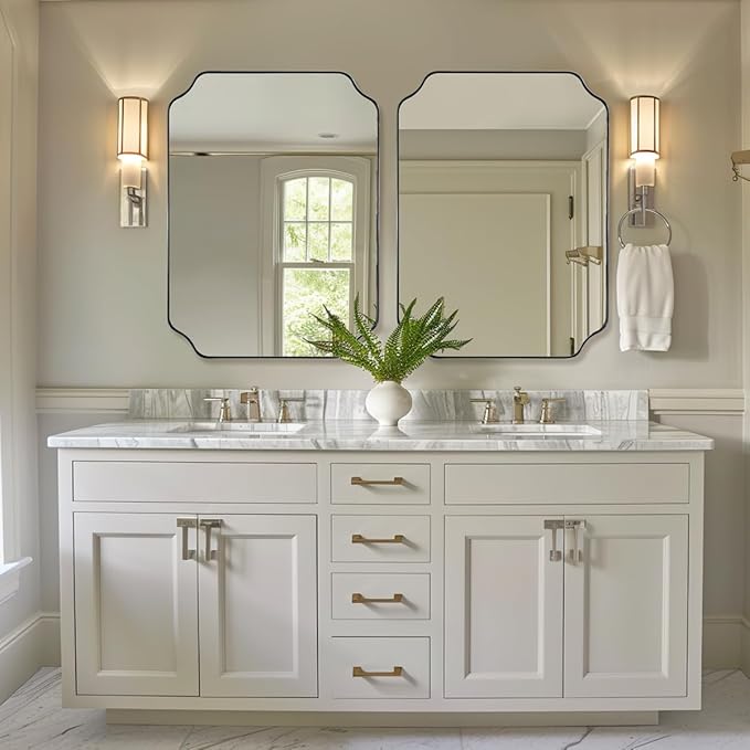 ANDY STAR Chrome Bathroom Mirror, 24x32 Inch Polished Chrome Rectangle Mirror, Scalloped Bathroom Mirror with Stainless Steel Metal Frame, Thin Frame Deep 1’’