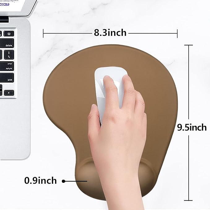 Hsurbtra Ergonomic Mouse Pad with Wrist Rest Support, Gel Mouse Pads with Non-Slip PU Base, Pain Relief Memory Foam Computer Mat, Cute Office Supplies Desk Decro Accessories, Leather Brown