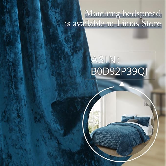 Velvet Blackout Curtains Soft Luxury 2 Panels Curtains for Bedroom Nursery Patio Doors Rod Pocket Back Tab Drapes Curtains for Living Room,52 by 96Inch,Azure Blue