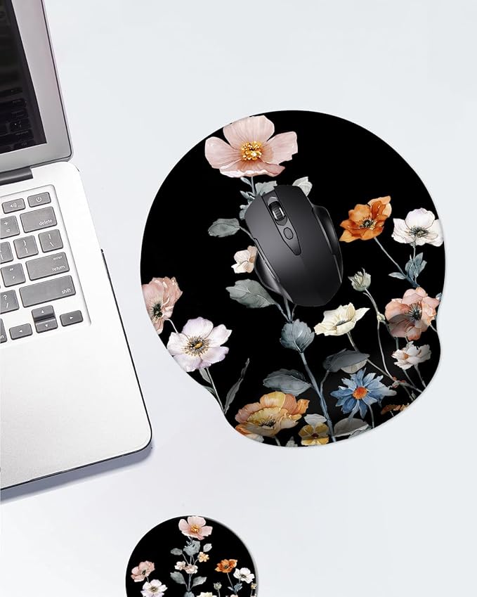 Mouse Pad with Wrist Support, Ergonomic Mouse Pad with Memory Foam Wrist Rest Cushion, Non-Slip Rubber Base Gaming Mice Pad for Home Office Computer Laptop,Cute Floral