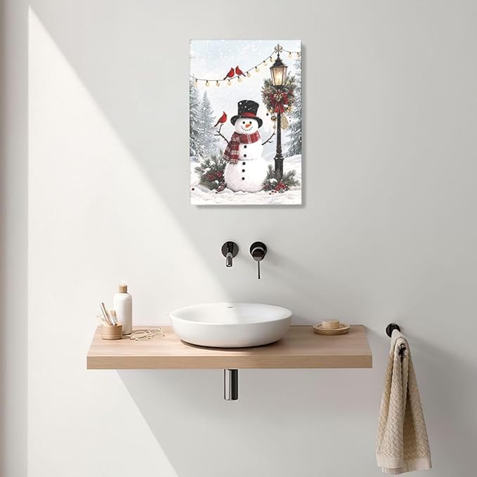 Zyphren Snowman Wall Art Winter Picture Wall Decor Christmas Canvas Print Snowman Painting Home Artwork Gifts for Living Room Bedroom Bathroom 16"x24"