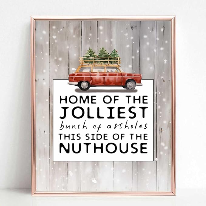Home of the Jolliest Bunch of Sign, Vintage Christmas Wall Art, Funny Christmas Print, Christmas Wall Decorations, Holiday Decor, Vacation Print