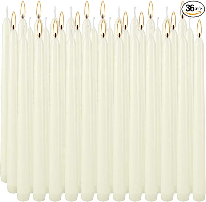 36 Pack Ivory Taper Candles 10 inch(H) Dripless, Smokeless & Unscented - Long Burning Time - Hand Poured Tall Candlesticks - Ideal for Restaurant,Weddings, Dinner Parties, and Home Decor