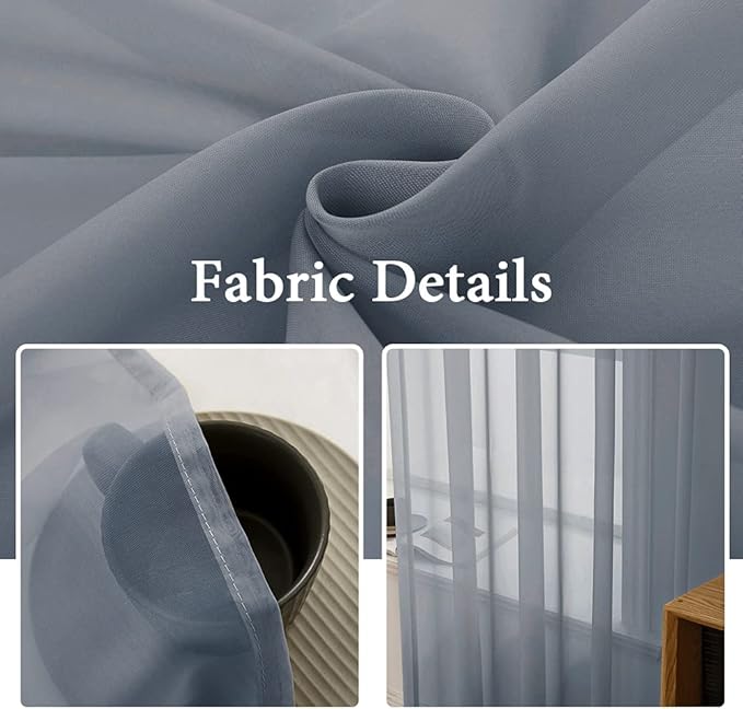 MIULEE 2 Panels Solid Color Sheer Window Curtains Elegant Window Voile Panels/Drapes/Treatment for Bedroom Living Room (54X54 Inches Dark Grey)