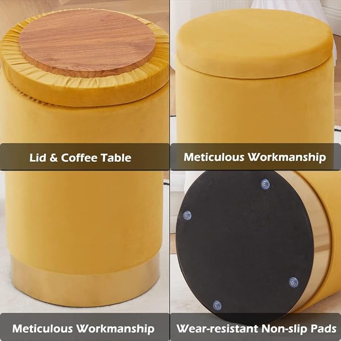 Mxfurhawa Velvet Storage Ottoman Multipurpose Footrest Stool with Metal Base Modern Round Vanity Stool Chair Ottoman Foot Stools Support 300 lbs Padded Seat for Living Room (Ginger)