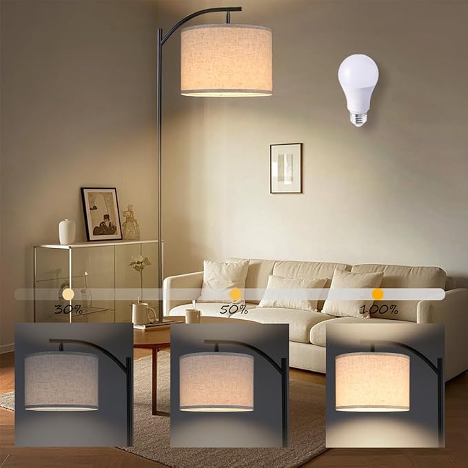 Floor Lamp for Living Room, Standing Lamp, Floor Lamp with Linen Lampshade for Home Décor, Office, Bedroom (Bulb Included)