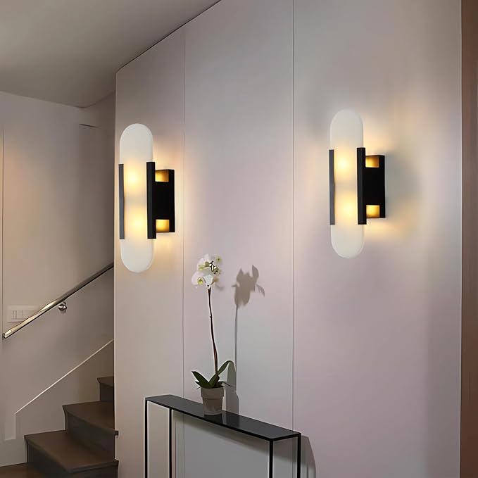 13.8in Alabaster Wall Sconces,Natural Marble Wall Lighting,Alabaster Wall Lamp for Bedroom Stairs, Living Room, Vanity, Hallway Bedside(Bulb Included)