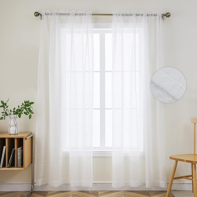 Joydeco White Sheer Curtains 84 Inch Length 2 Panels Set, Rod Pocket Semi Sheer Curtains for Bedroom Living Room, Window Treatments Voile Drapes (54x84 inch, Off White)