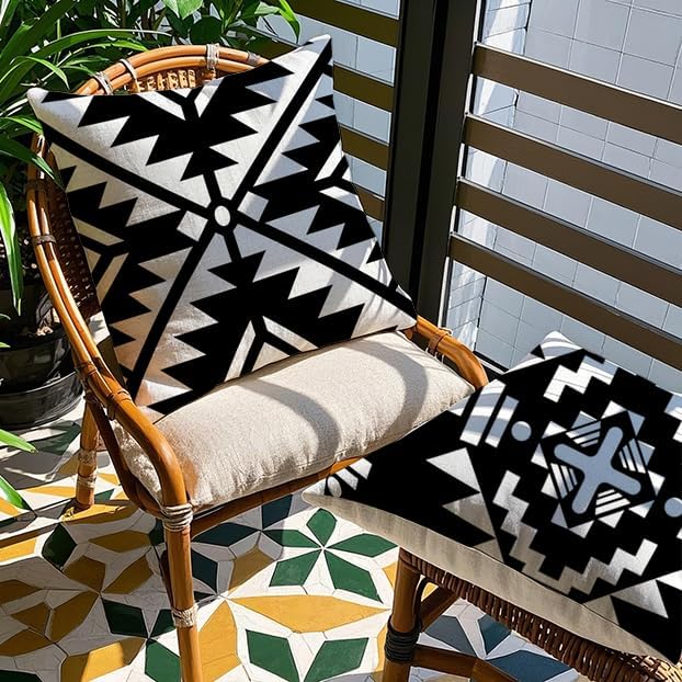 Cirzone Outdoor Pillow Covers 18x18 Set of 4 Morden Black Geometric Patterns Waterproof Throw Outdoor Pillows Boho Decorations for Funiture Patio Garden Home