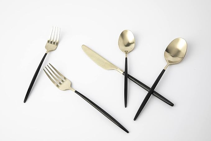 Cambridge 511120CKW12R Gaze Black Champagne Satin 20-Piece Flatware Set, Service for 4